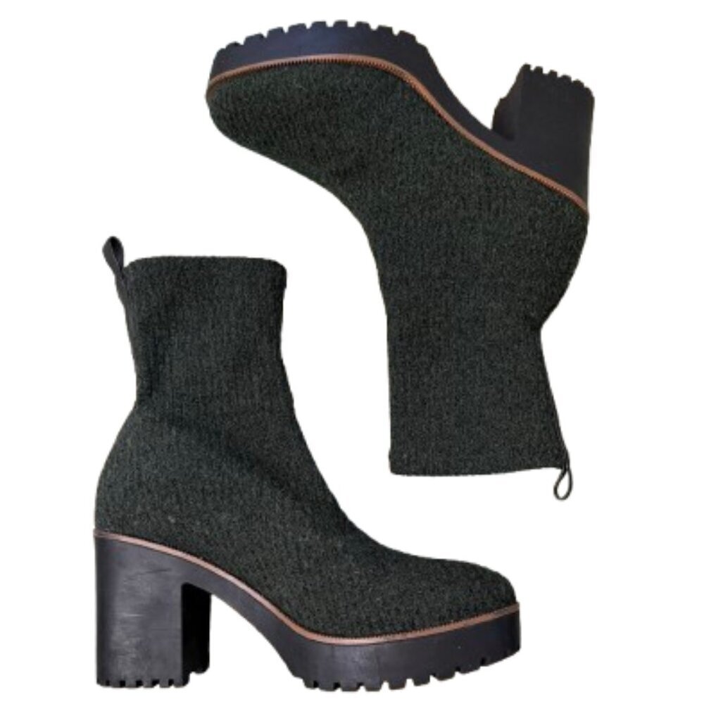 Chinese Laundry Green Sweater Knit Lugg Sole Booties Size 8 Platform
